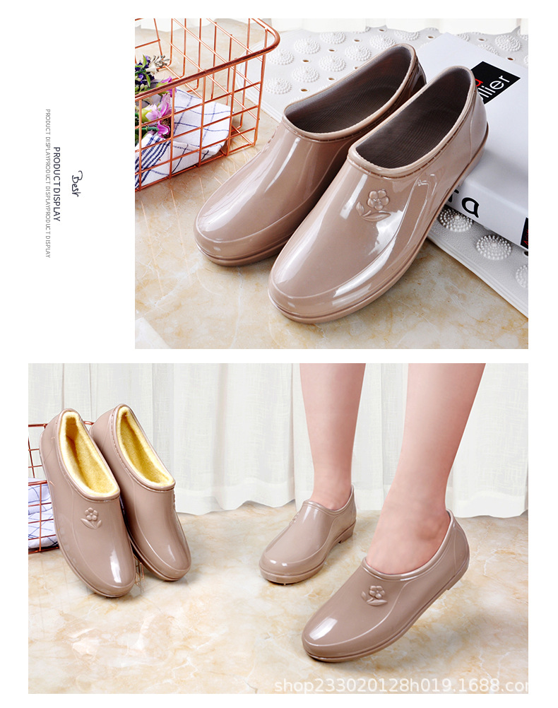 跨境外贸春夏低帮工作水鞋女元宝鞋浅口时尚雨鞋低筒厨房防滑胶鞋