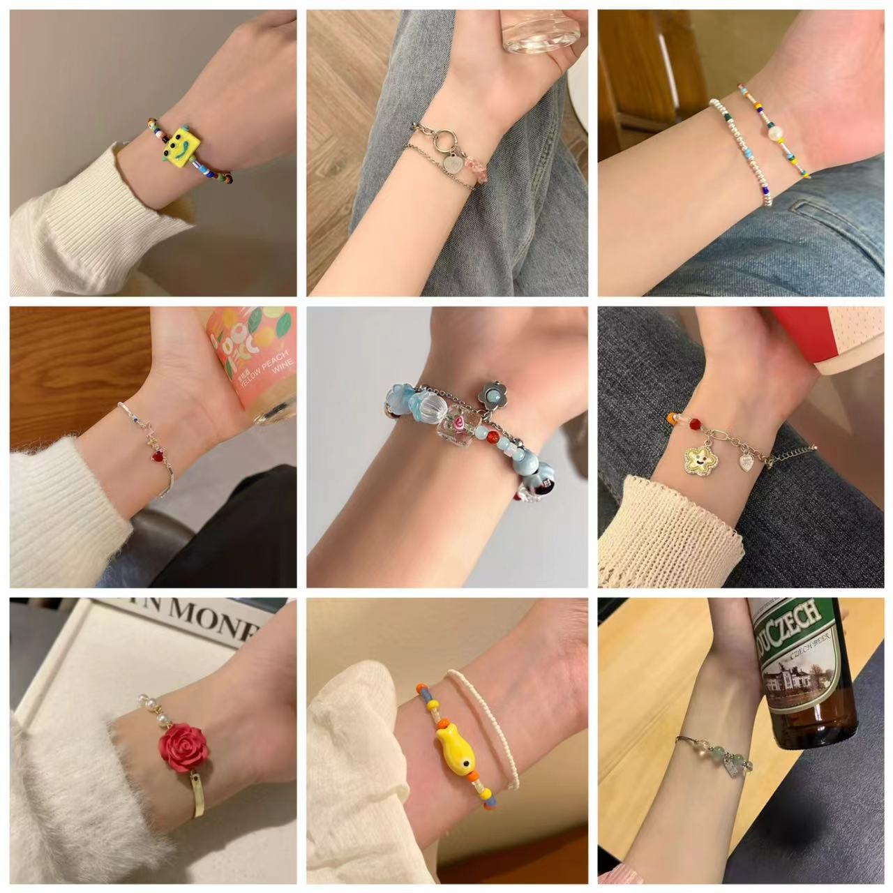 夏日多巴胺彩虹串珠花朵手链女生轻奢小众精致手串闺蜜叠戴手饰品