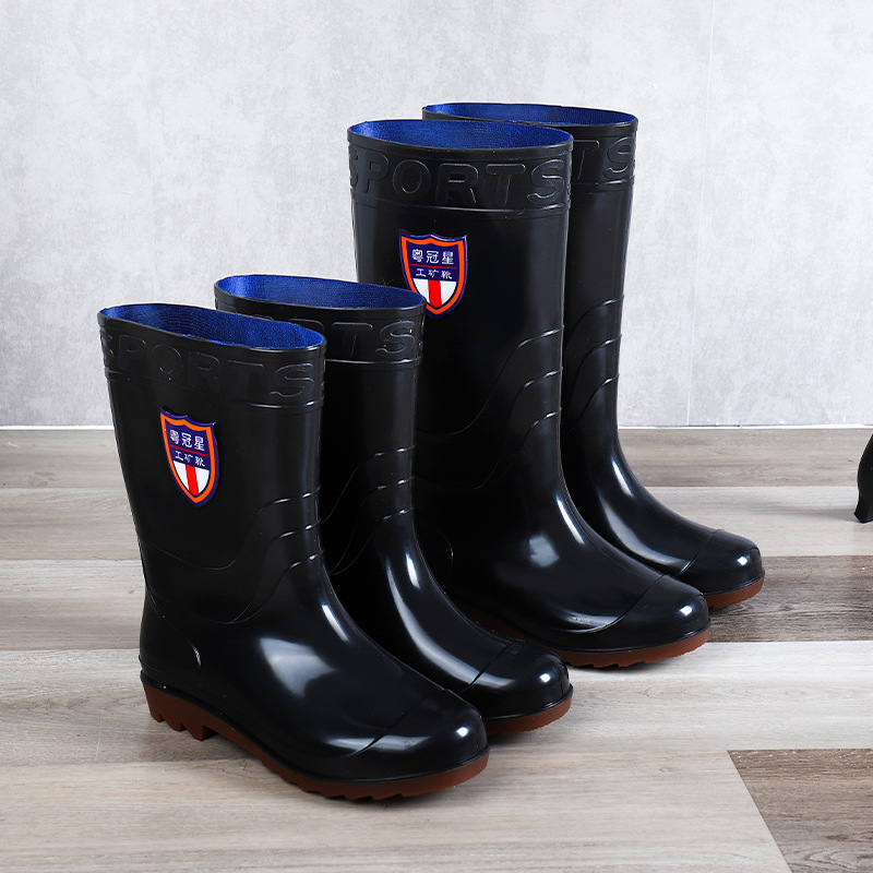 New PVC Winter Fleece-Lined Warm Work High-Top Mid-Calf Rain Boots Soft Labor Protection Driving Sea Car Wash Rain Boots Men