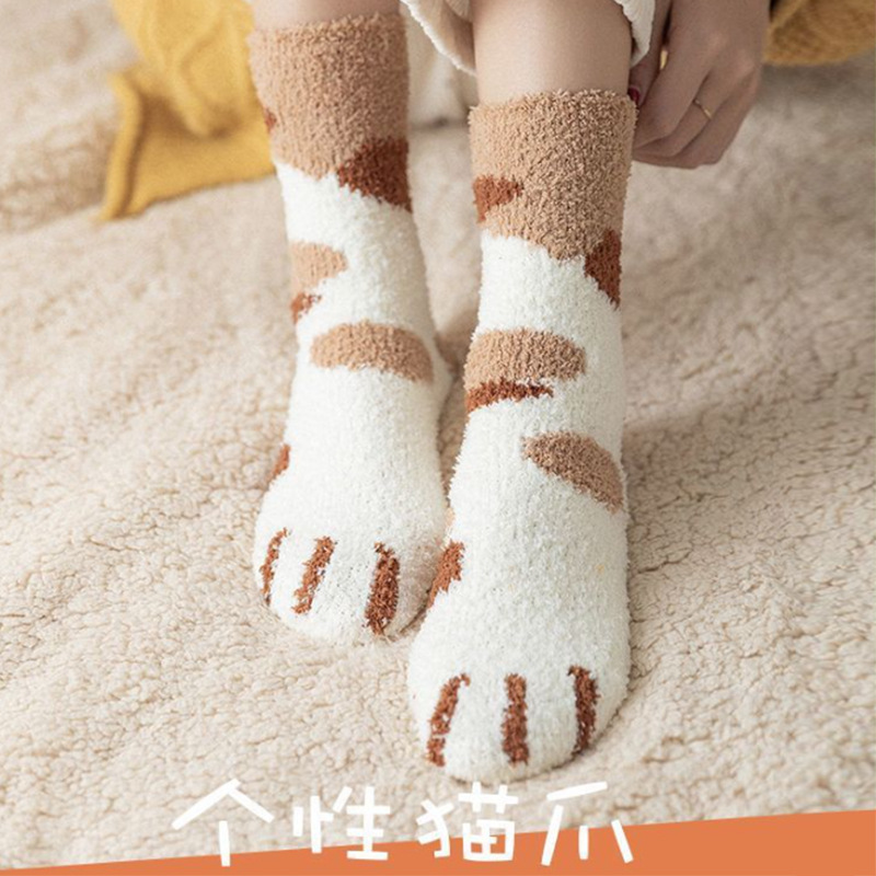 多情猫珊瑚绒猫爪袜子女中筒加绒加厚 均码 款式 颜色 随机发