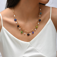 波西米亚潮流手工珍珠琉璃项链欧美 网红创意个性串珠项坠饰品