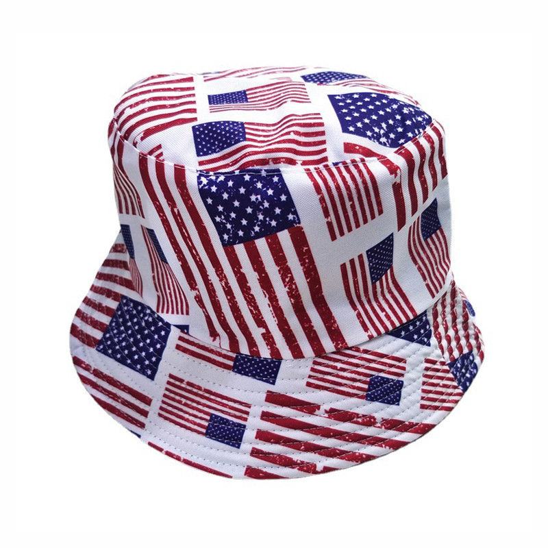 Cross-Border Hat American Flag XINGX Printing Reversible Fisherman Hat European and American Bucket Hat Men's and Women's Outdoor Sun Protection Sun Hat