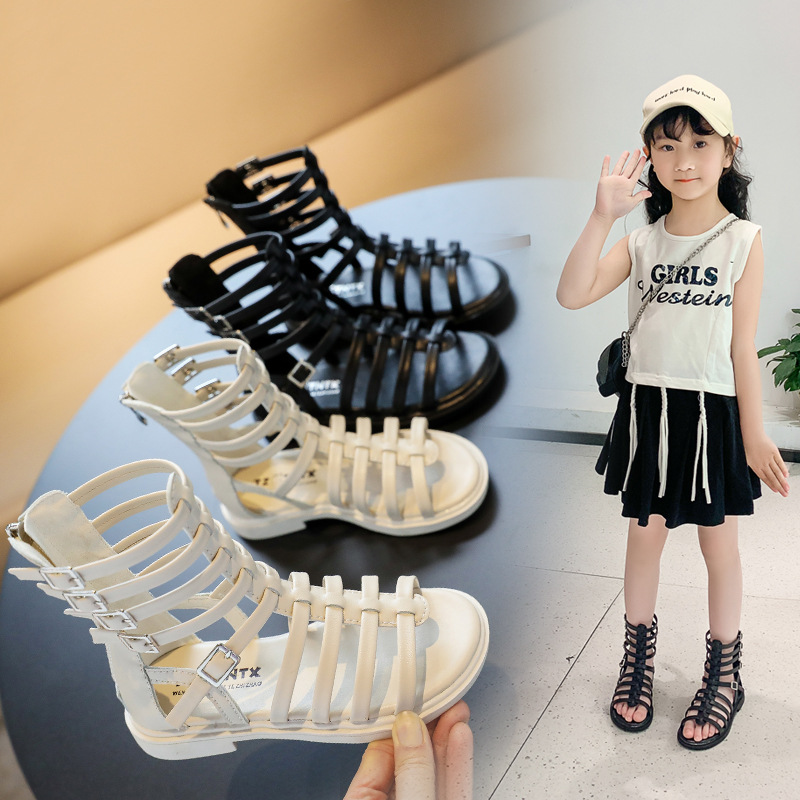 女童罗马凉鞋2022年新款夏季时尚长筒凉靴儿童公主小女孩高筒童鞋