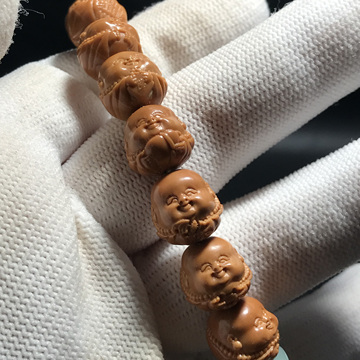 qg4d小弥勒佛猴头手串土豪核桃文玩桃核精雕弥勒佛核雕笑佛橄榄核