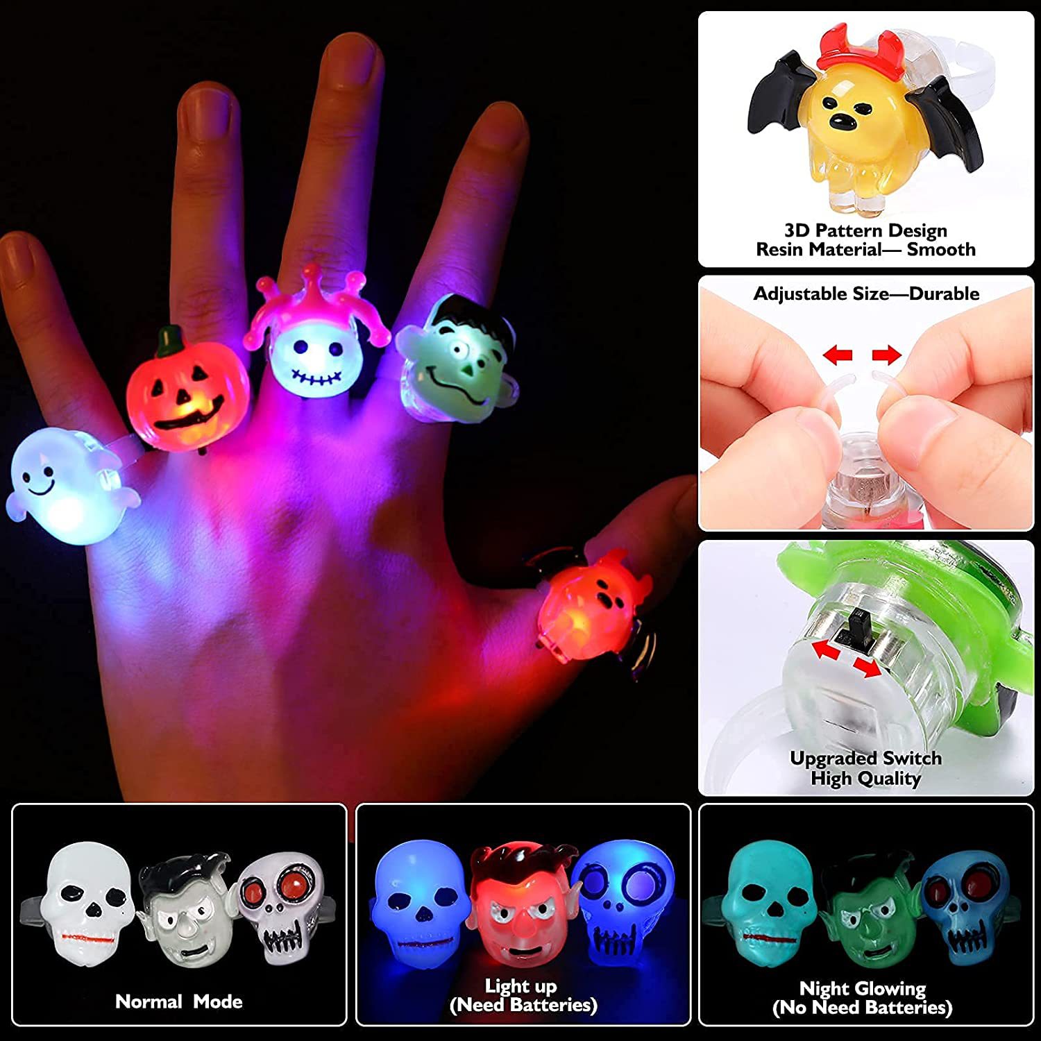 New Halloween Christmas Flash Ring Children Luminous Ring Led Pumpkin Ghost Head Finger Lights Wholesale