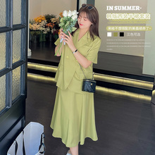 夏季新款大码女装200斤胖mm韩版显瘦洋气西装半裙套装220223