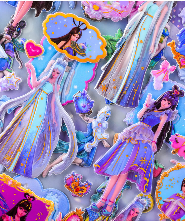 叶罗丽精灵梦纸冰公主立体3d泡泡贴儿童小女孩宝宝的幼儿园粘贴画