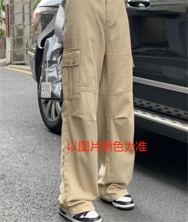 High Street Overalls for Women 2023 New Loose Straight Wide Leg Large Pocket Casual Retro Ankle Banded Pants Tide