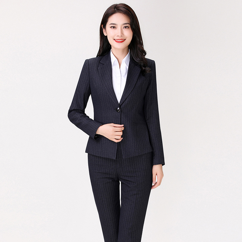 高端时尚条纹职业套装女西装2022春夏商务经理面试女士正装工作服