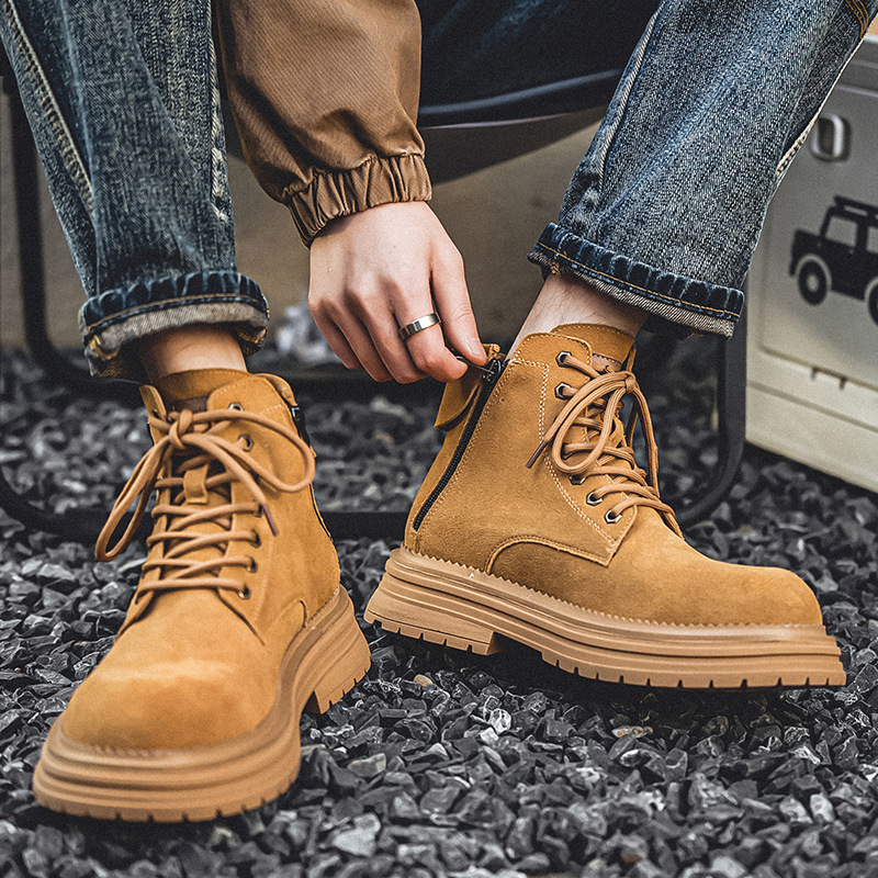 男士马丁靴2024新款夏季透气复古厚底大头高帮皮鞋翻毛真皮工装靴