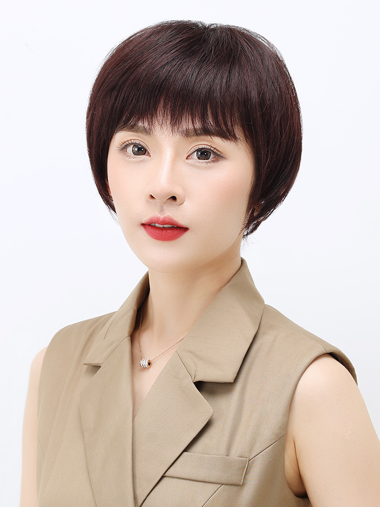 真发假发女短发中年妈妈头发少中老年短直发真人发丝全头套式自然