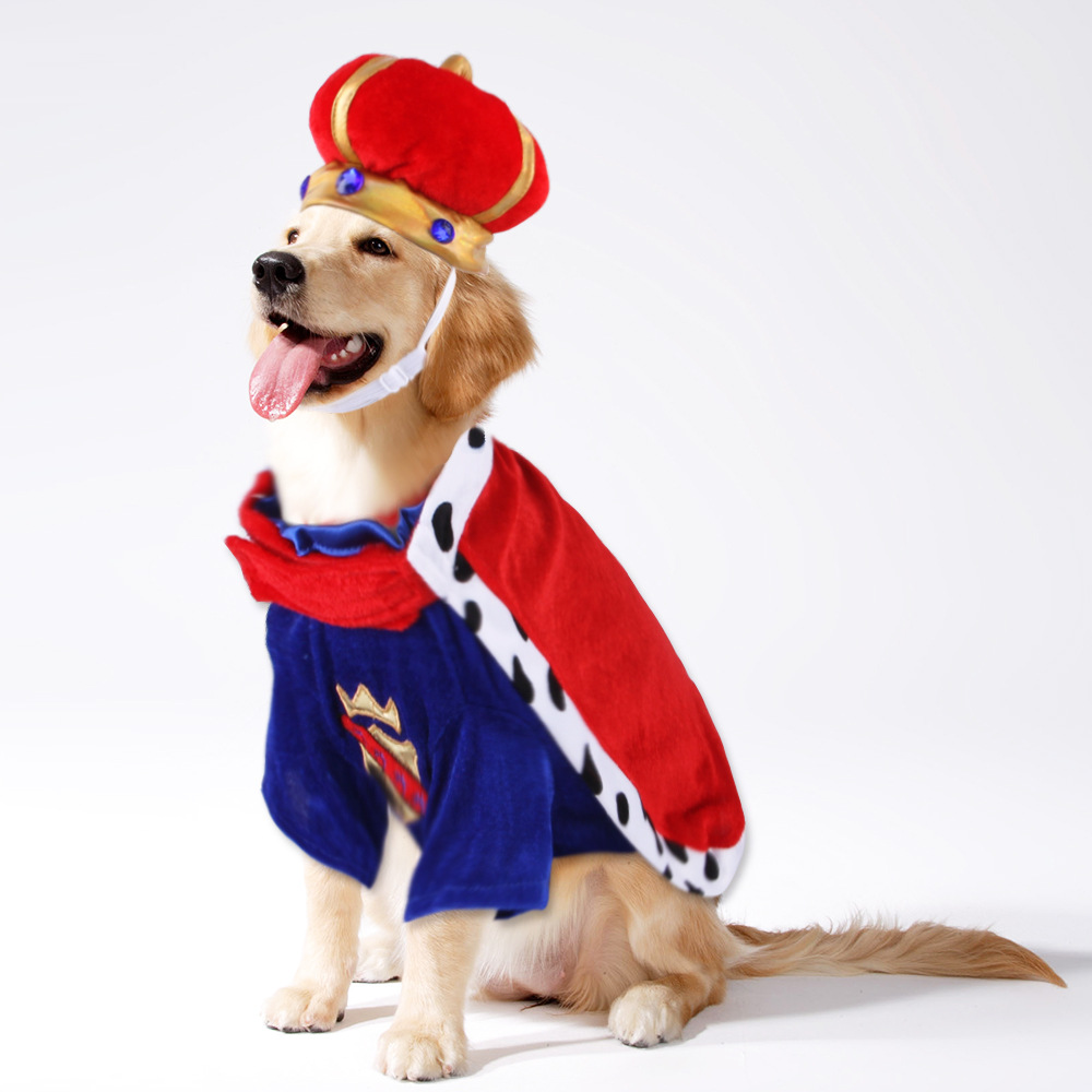 Halloween 3 Pcs Dog King Cloak Costume with Crown Cap Pet Suit Prince Autumn Winter Apparel Cat Hoodies with Hat Puupy Clothes