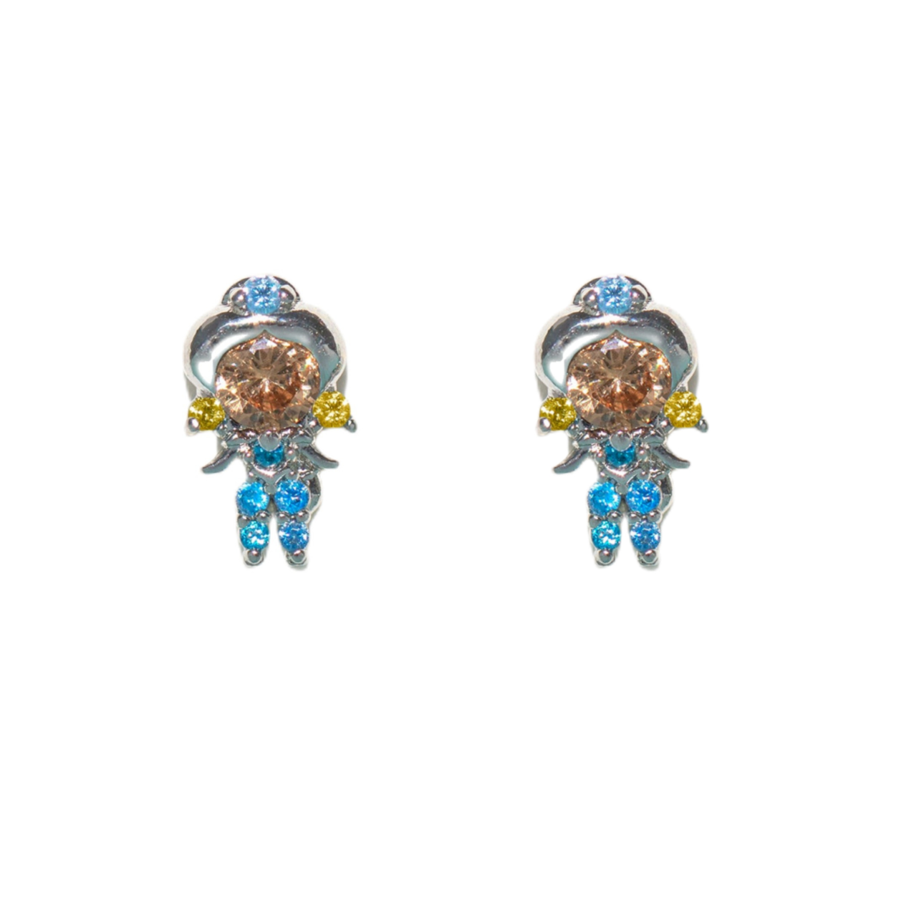 Cartoon Colorful Zircon Princess Stud Earrings Light Luxury Creative Small Animal Earrings Cross-Border Hot New Ear Jewelry