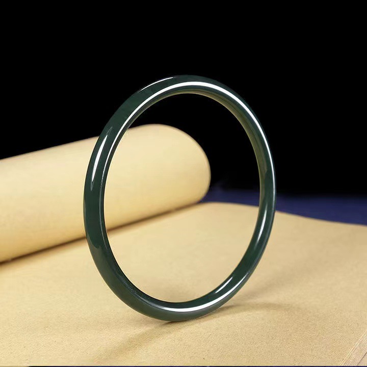 新疆天然和田玉青玉叮当镯细圆条女款手镯墨绿色玉镯子直播款批发