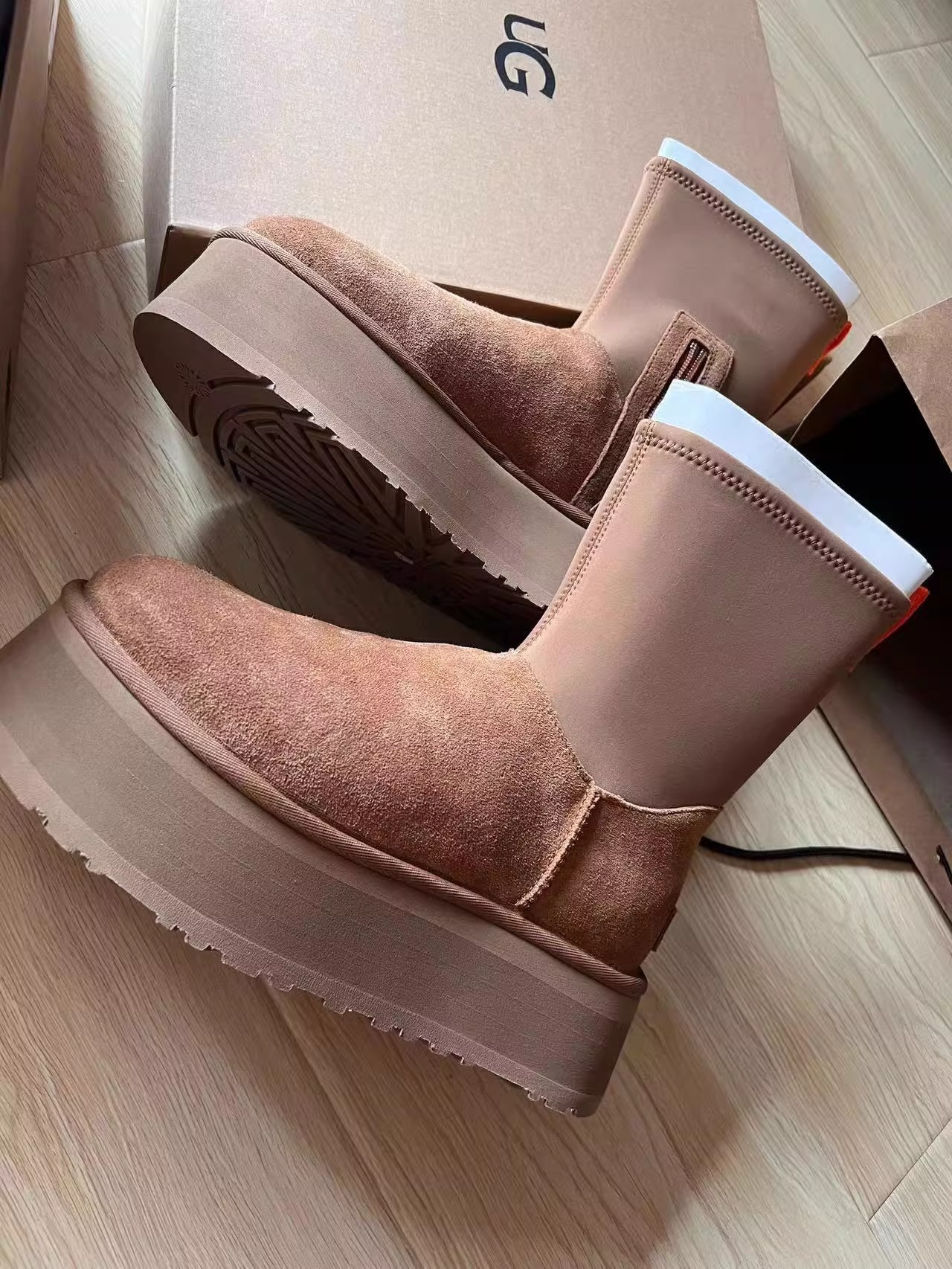 冬季迪普靴女厚底增高休闲拉链短靴弹力袜筒雪地靴潮加绒加厚棉鞋