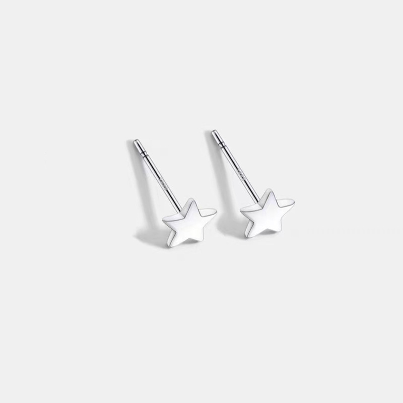 S999 Pure Silver Pierced-Ear-Caring Ear Studs Women's Sterling Silver Compact Mini Double-Headed Ear Bar Ear Bone Stud Simple Ear Pin Earrings