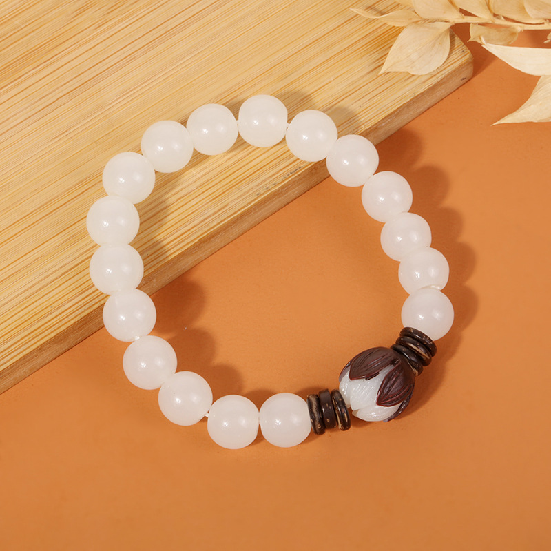 仿白玉菩提莲花手串 玻璃珠菩提子串珠手链 地摊抖音直播引流现货