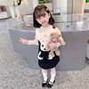 girl Autumn Sweet lovely Cartoon rabbit Button Suspender skirt suit 2022 spring and autumn new pattern children Two piece set