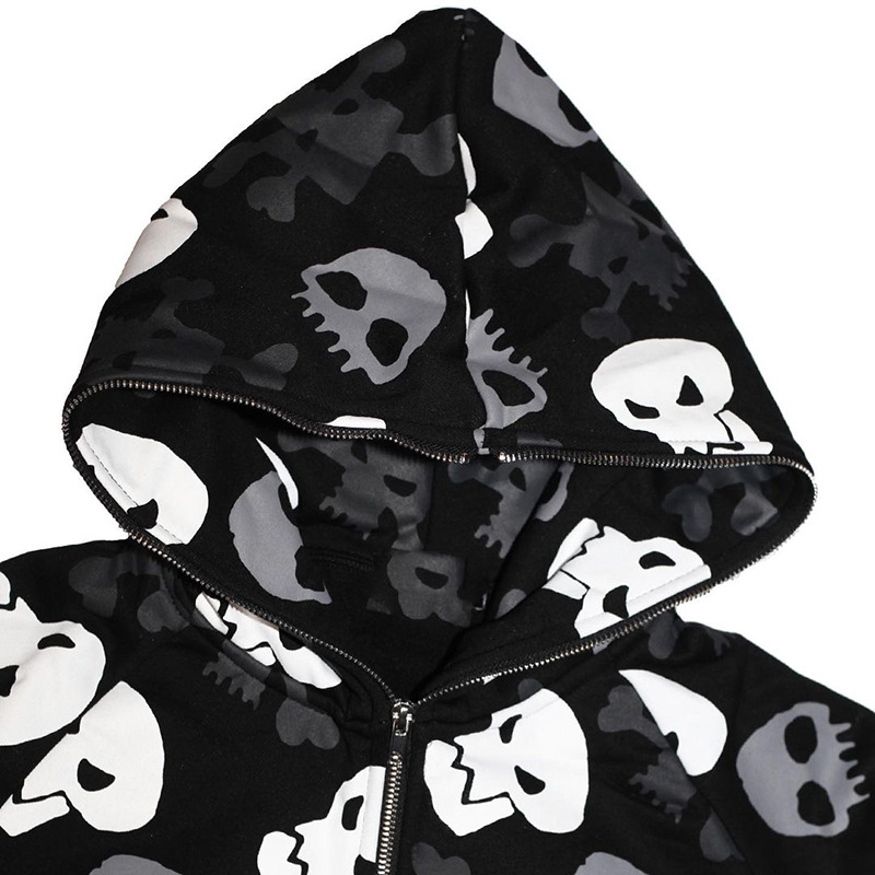 Goth Mall Y2k Sweatshirt | Harajuku Skull Printed | Long Sleeve Zipper Cardigan Hoodie | Emo Alternative Clothing Goth Mall Y2k Sweatshirt | Harajuku Skull Printed | Long Sleeve Zipper Cardigan Hoodie | Emo Alternative Clothing