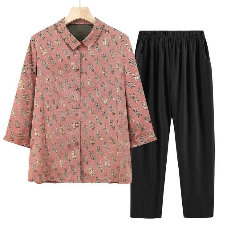 Middle-aged and elderly spring clothing seven-sleeve shirt mother thin top coat 60-year-old 70-year-old grandmother fashion clothes for the elderly image