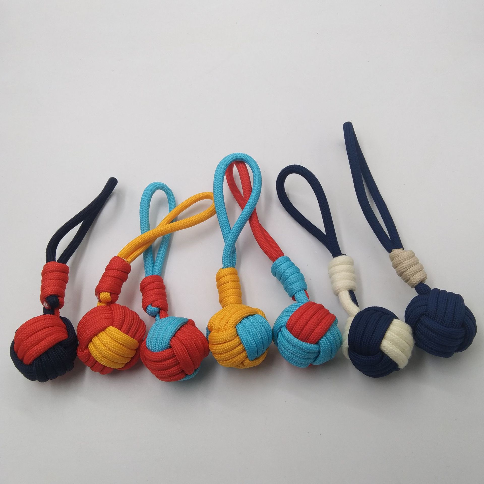 手工编织 涤纶绳球型钥匙扣手工编织尼龙绳绳钥匙扣金属扣钥匙球