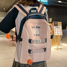批发新款时尚潮流电脑包撞色大容量双肩包学生书包女士韩版背包