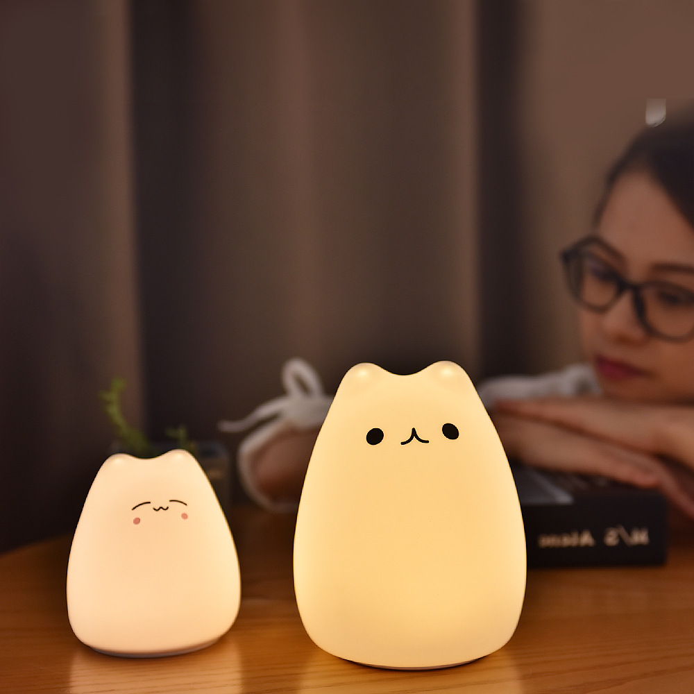 Cross-Border Creative Cat Night Light Dormitory Bedside Silicone Colorful Eye Protection Ambience Light Small Night Lamp Night Light