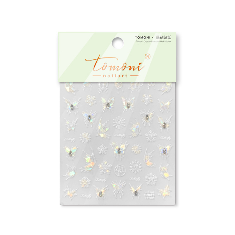 Tomoni Bright Crystal Nail Stickers Popular Japanese-Style Retro Nail Sticker Factory Wholesale Red Butterfly Shell Light 3622