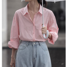 覓定粉色衬衫女夏季法式设计感小众白衬衣小个子蜜桃粉上衣HK