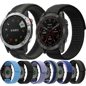 适用佳明fenix6x/5x/945/s60尼龙编织回环表带26/22mm魔术贴腕带