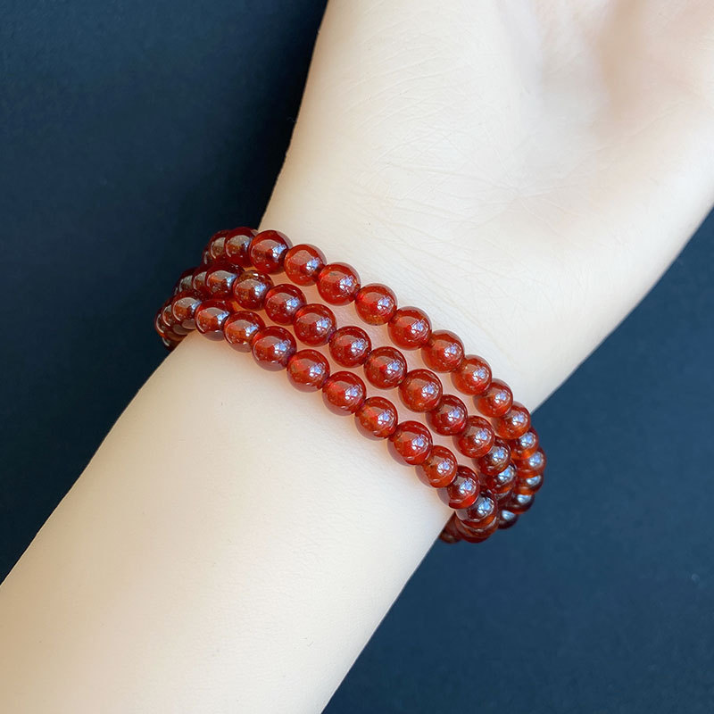 晶尧天然橙红石榴石手链女人橙石榴籽色多圈手串闺蜜礼物水晶饰品