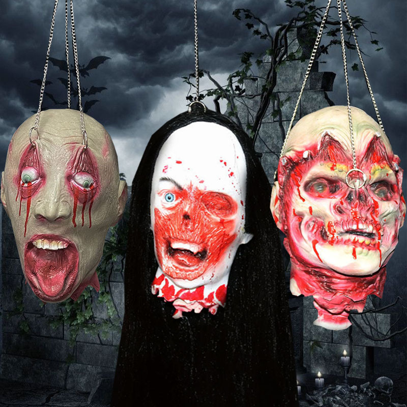 万圣节鬼屋酒吧密室仿真假人头吊鬼断头恐怖吓人恶搞整蛊道具装饰