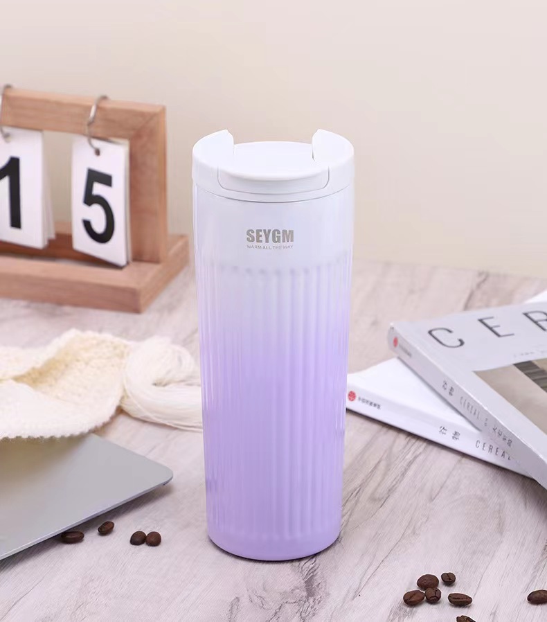 Lexiang Striped Coffee Cup Vacuum Cup 304 Stainless Steel Portable Cup in-Car Thermos Portable Student Water Cup