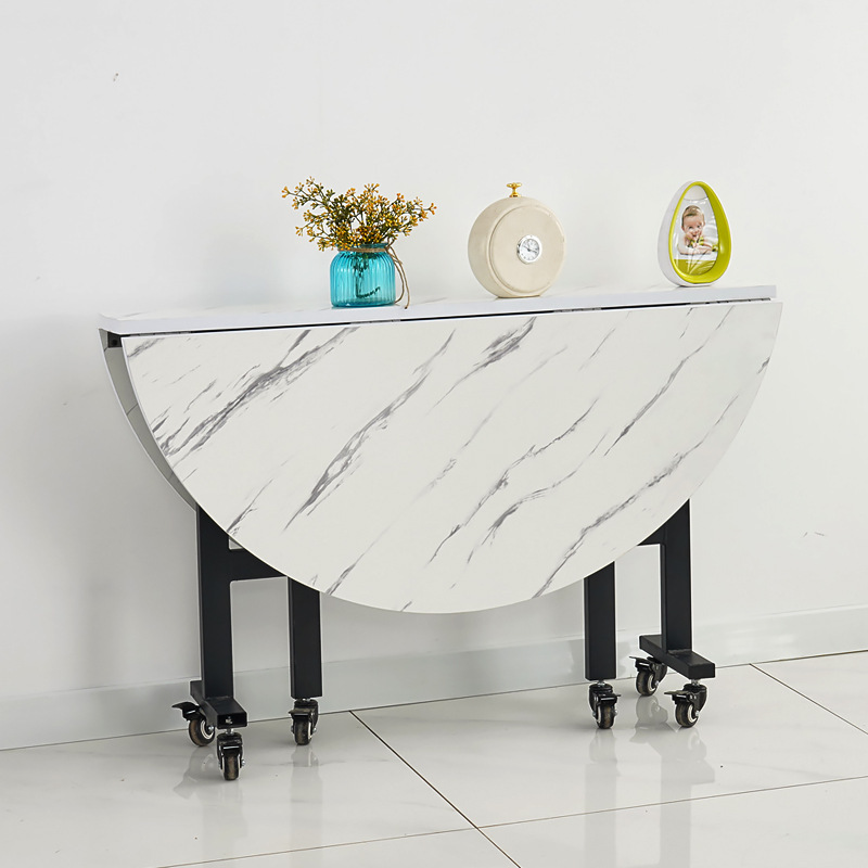 可折叠移动饭桌简易酒店圆形桌面三折大桌家用圆桌两折折叠餐桌