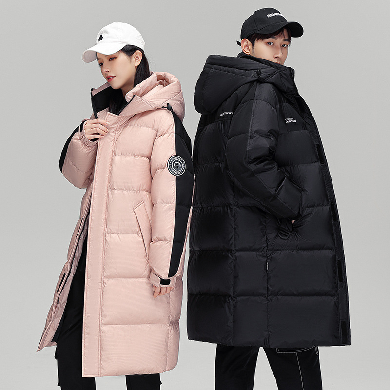 Fashion Brand Contrast Color Long down Jacket Men's and Women's over-the-Knee Couple Wear New National Standard 90 Duck down Thickened Hooded Jacket