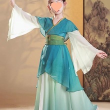 高端儿童汉服女演出服中国风古典独舞蹈元旦女童只此青绿舞台服装