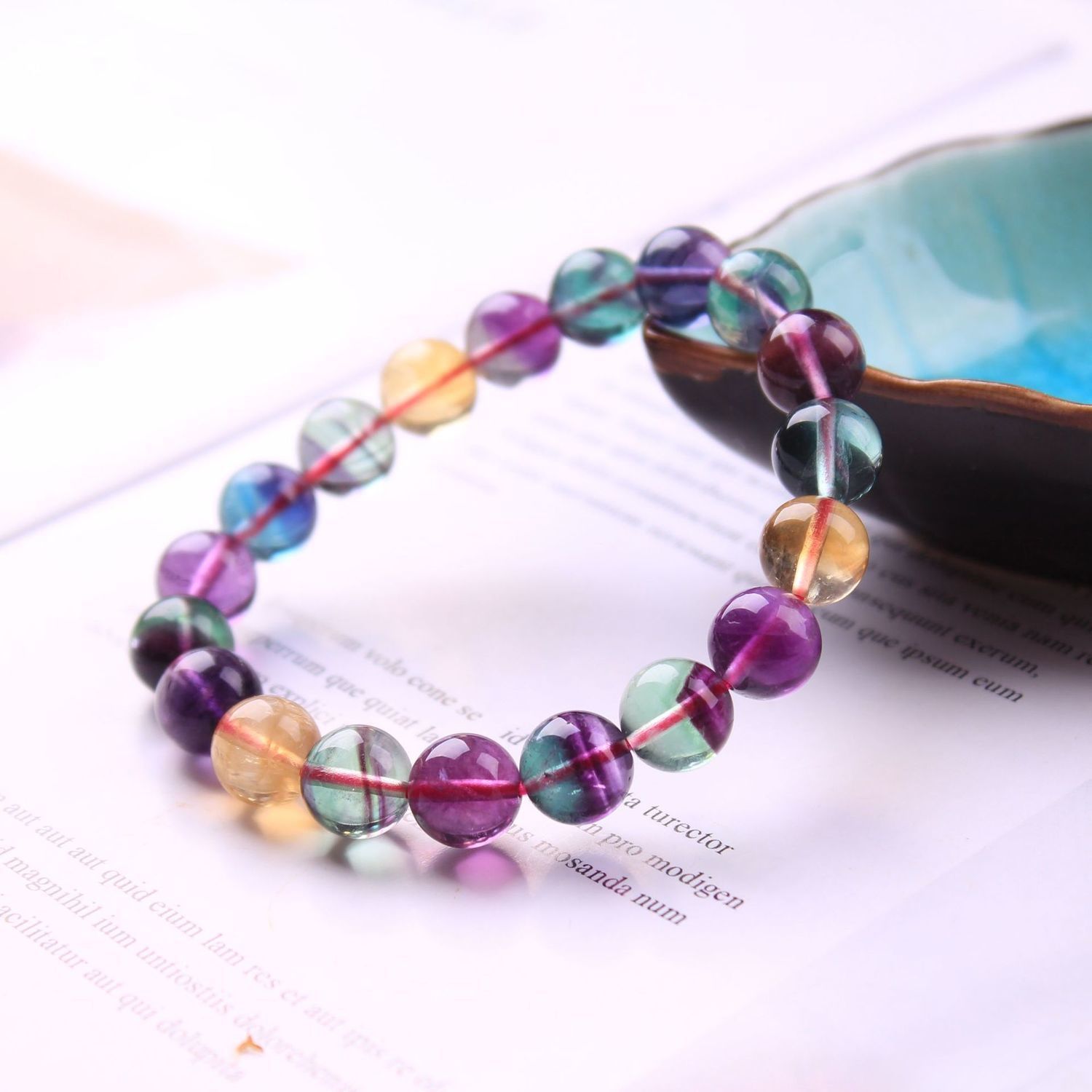 天然彩虹多彩萤石手链女彩萤石手串单圈情侣学生本命年转运款女生