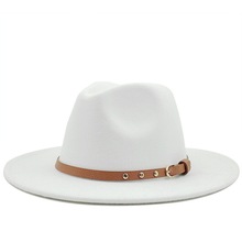 women m Top hat Wool Fedora caps Belt buckle Boater Hats