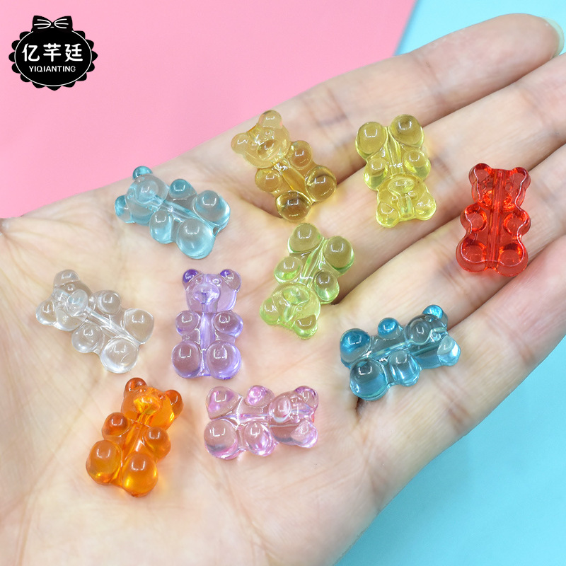 resin transparent color flat bear straight hole beaded diy earring bracelet necklace beads mobile phone charm decorative accessories