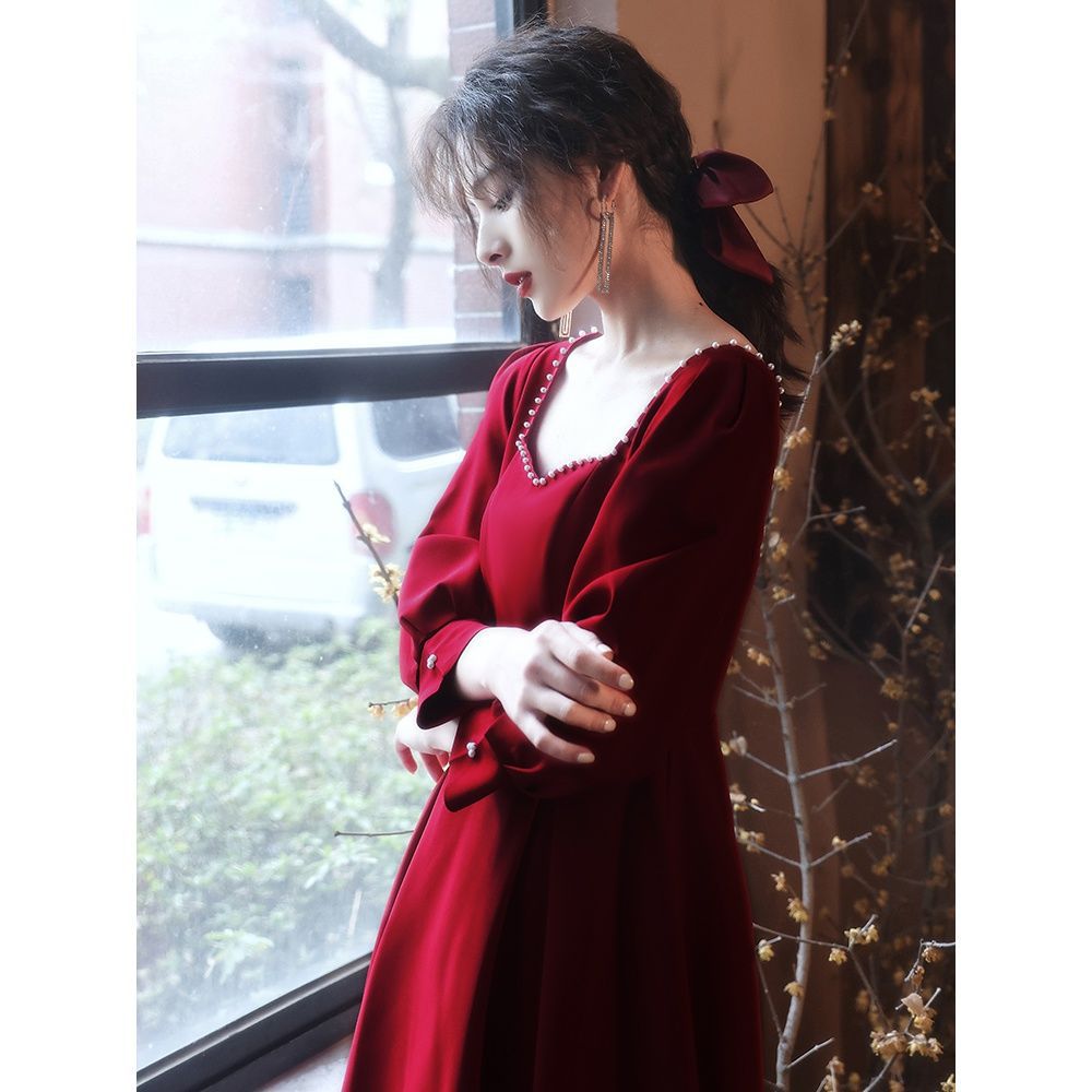 孕妇敬酒服女春秋新款遮肚子新娘订婚裙礼服大码胖mm回门服小个子