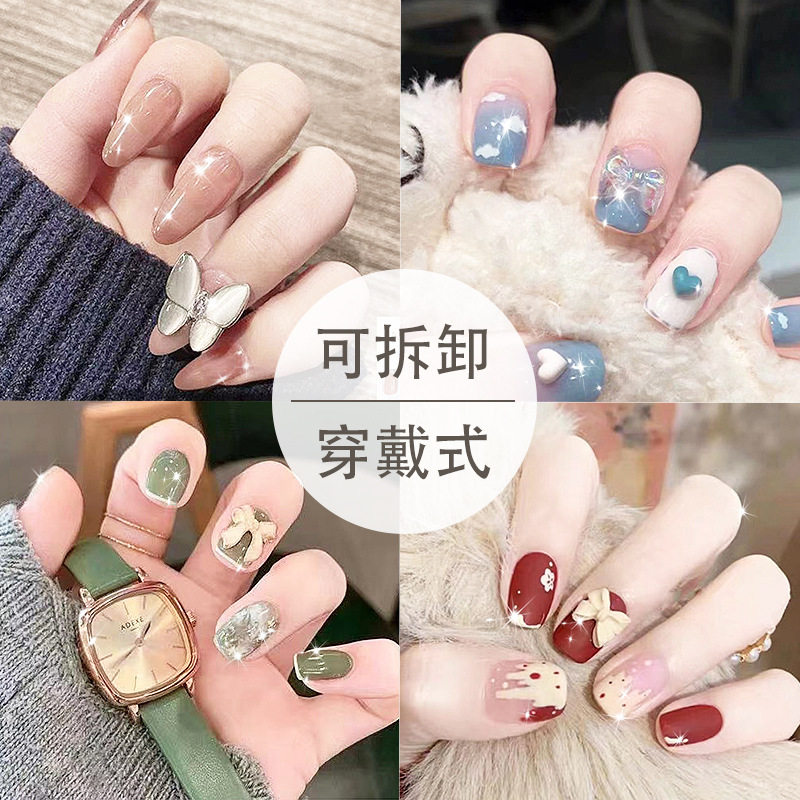 2023 New Wearable Nail Sticker Jelly Glue Popular Diamond in the Debris Butterfly Glitter Nail Tips Finished Product Nail Patch