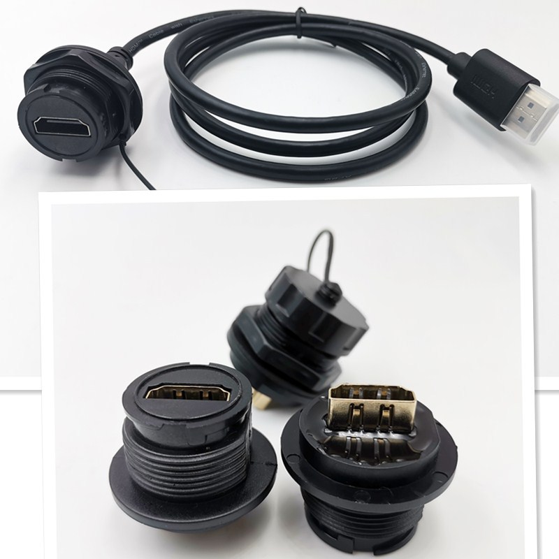 HDMI数据信号4K高清直通母座DATA防水连接器HDTV高清航空转接头