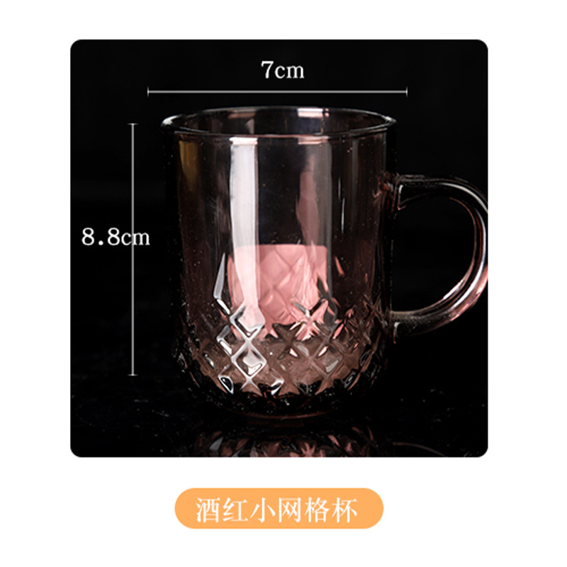 Wholesale Music Flower Color Handle Cup Handle Glacier Cup Household Cup Frosted Color Glacier Pattern Glass