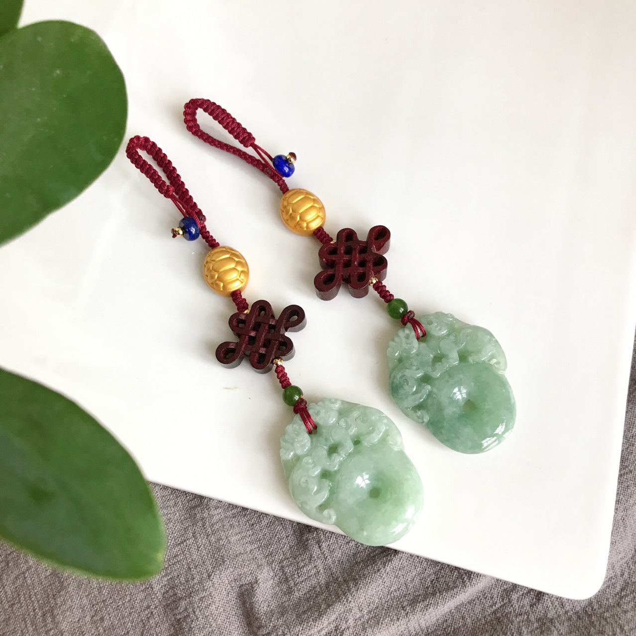 天然a货翡翠财源滚滚车钥匙挂件 钥匙扣多功能翡翠挂件豆绿色