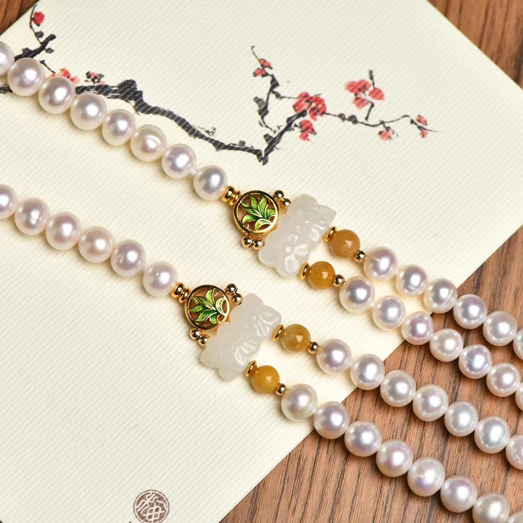 National Style Retro Style Rich Auspicious Natural Freshwater Pearl Sweater Chain Jade Duobao Autumn and Winter Long Necklace Wholesale
