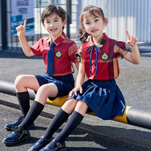 幼儿园园服夏装英伦风格子衬衫毕业照班服套装夏季小学生校服