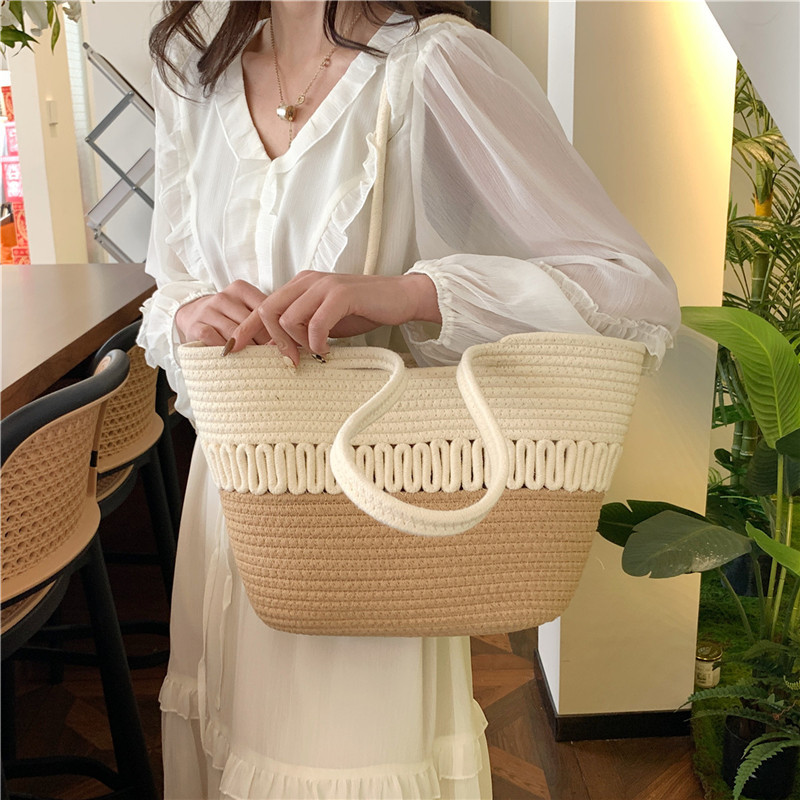 Fashion Shoulder Underarm Bag Cross-Border New Personalized Hollow Cotton Woven Bag Large Capacity Leisure Holiday Handbag