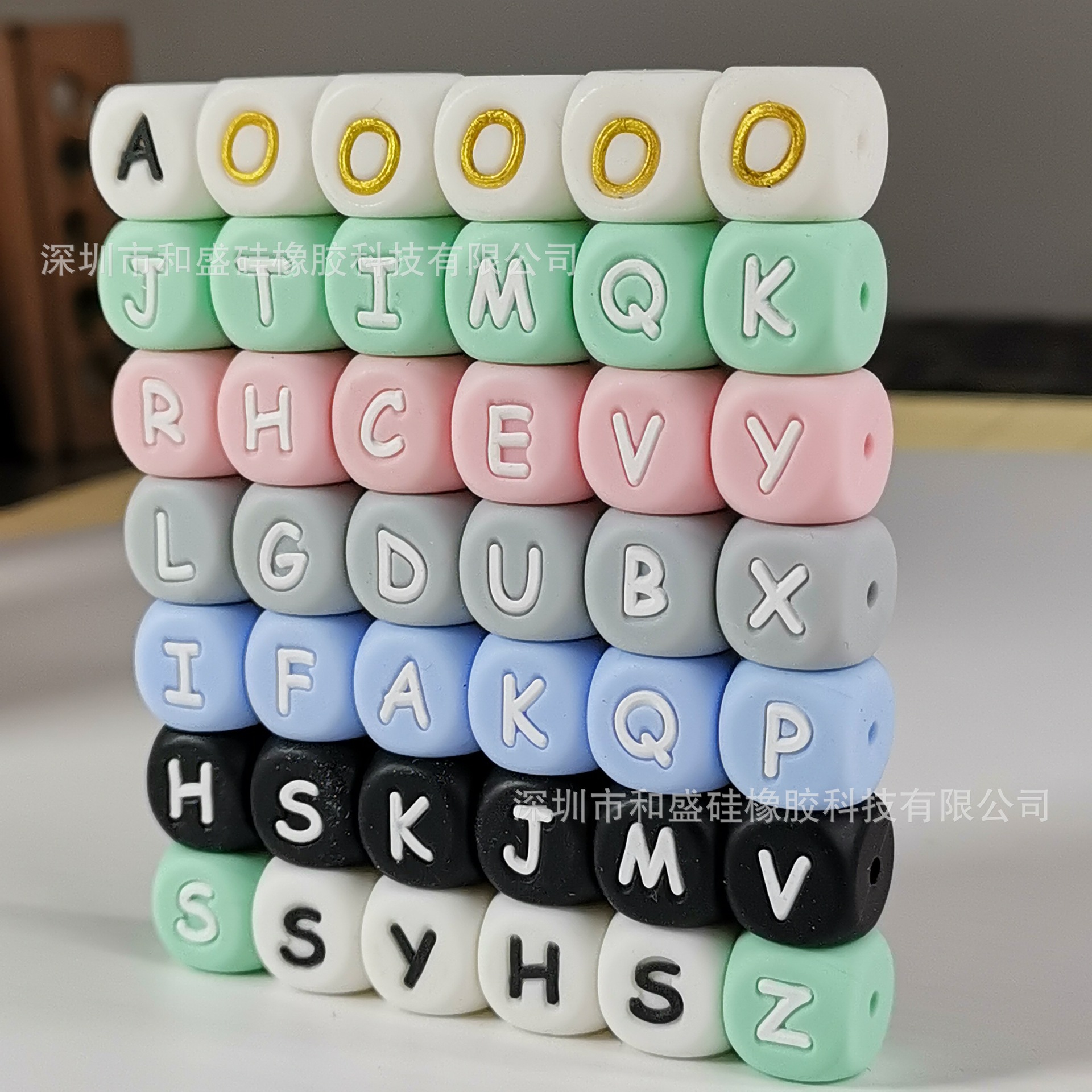 Silicone Beads Food Grade Molar DIY Bracelet Polygon Fork Molar Scattered Beads Wholesale English Letter Beads