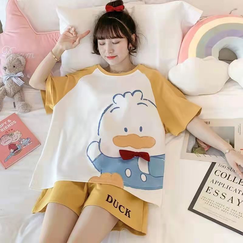 Women's Pajamas Summer Cotton Short Sleeve Shorts Thin Korean Cute Cartoon New Outerwear Homewear Live Broadcast