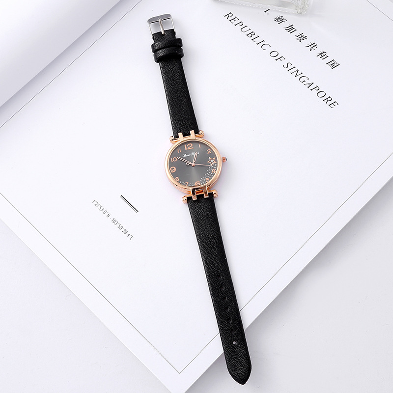 2023 New Solid Color Quartz Watch Fashion Lady Student Small Belt Watch Little Star Diamond-Embedded Watch